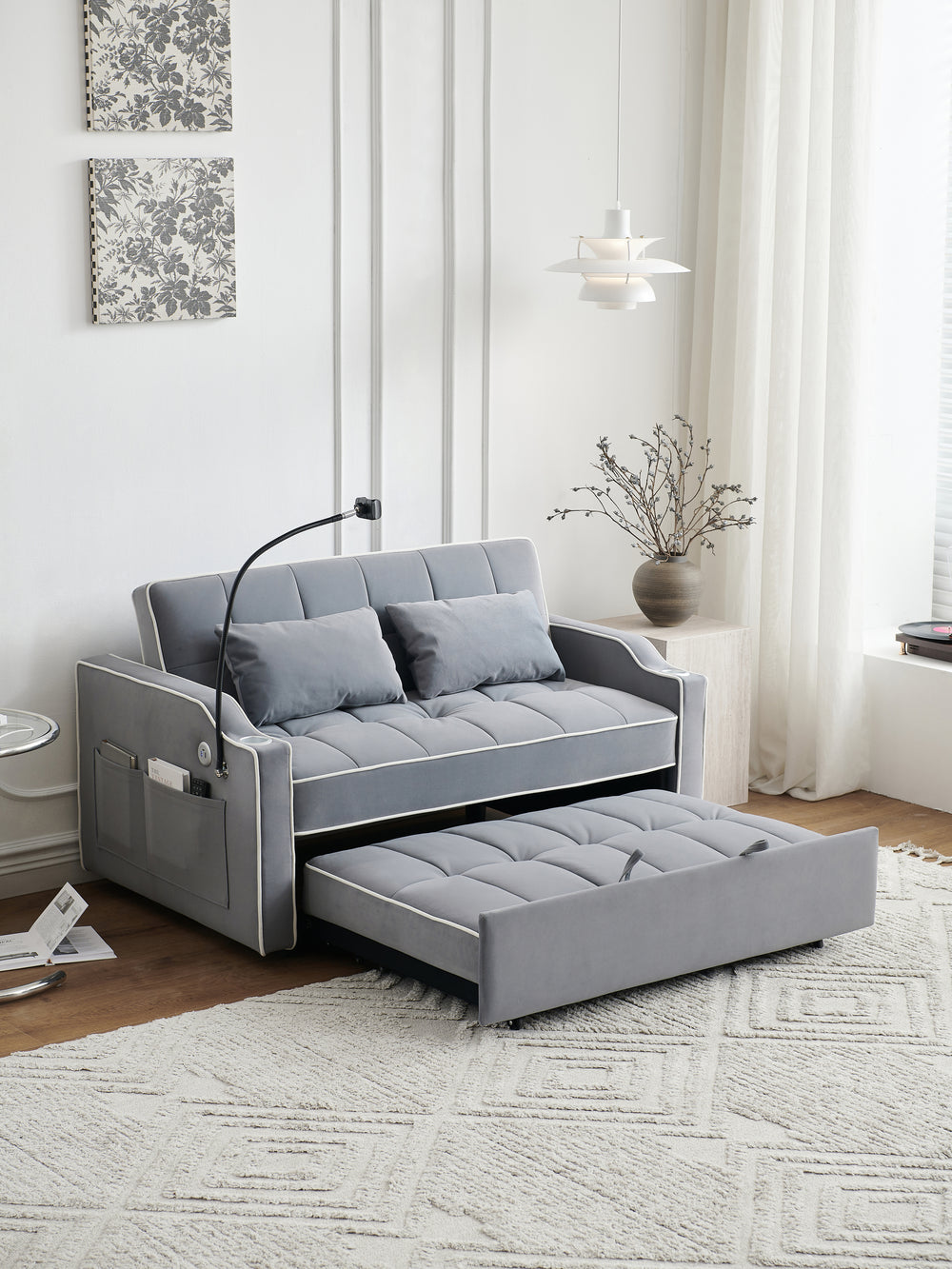 Versatile Velvet Sofa Bed with USB Charging & Adjustable Backrest