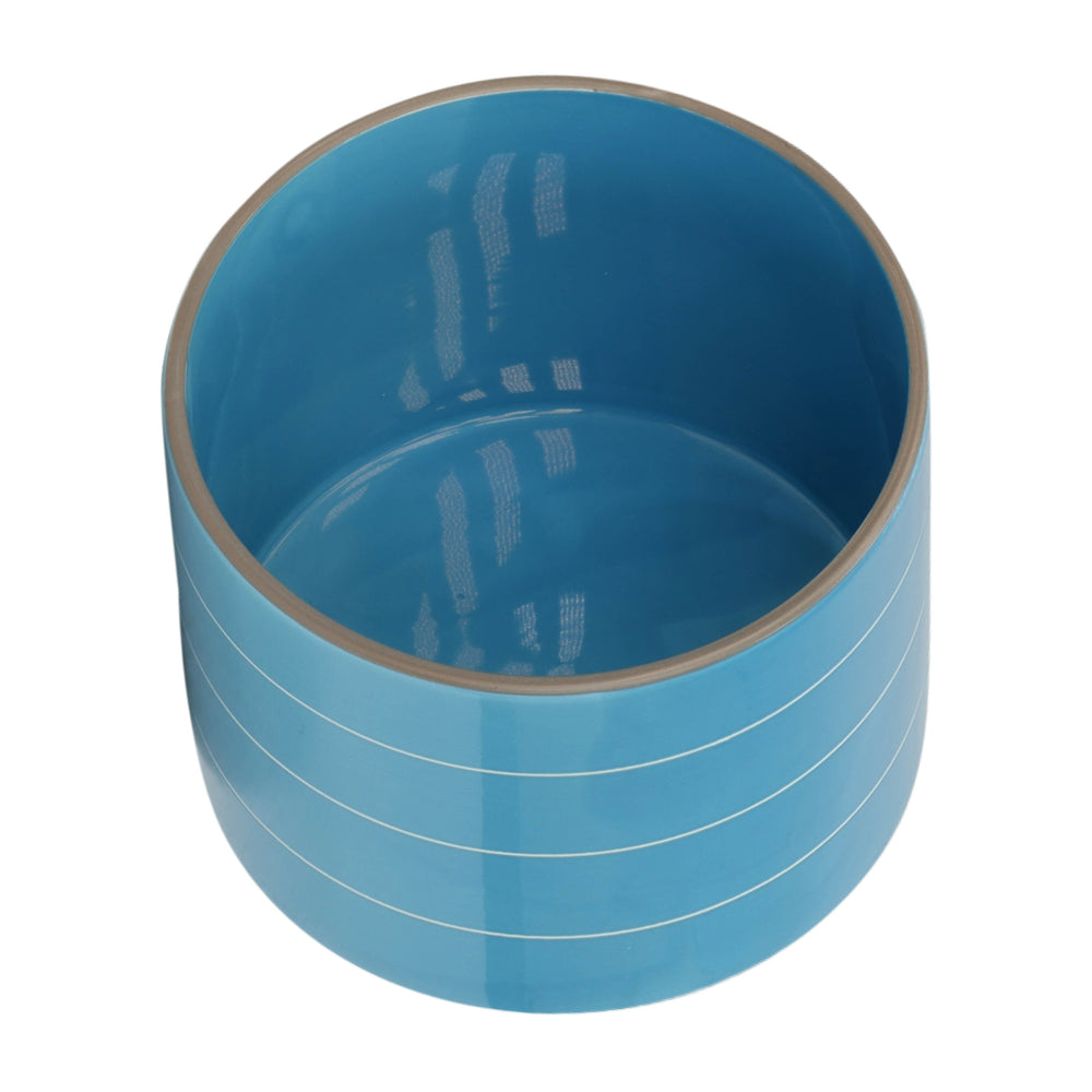 Sky Blue Striped Planter with Wooden Stand