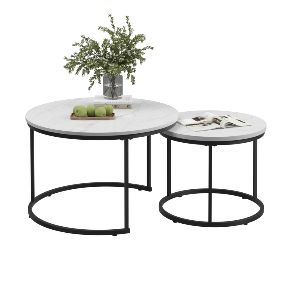 Chic Nesting Coffee Tables with Marble-Look Surface