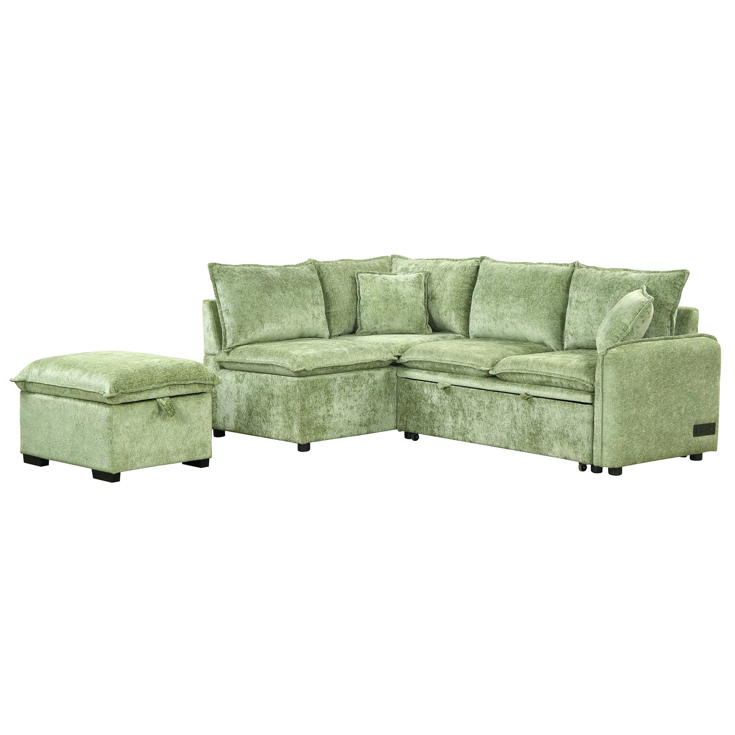 Cozy Green Convertible Sofa Bed with Storage & USB Charging