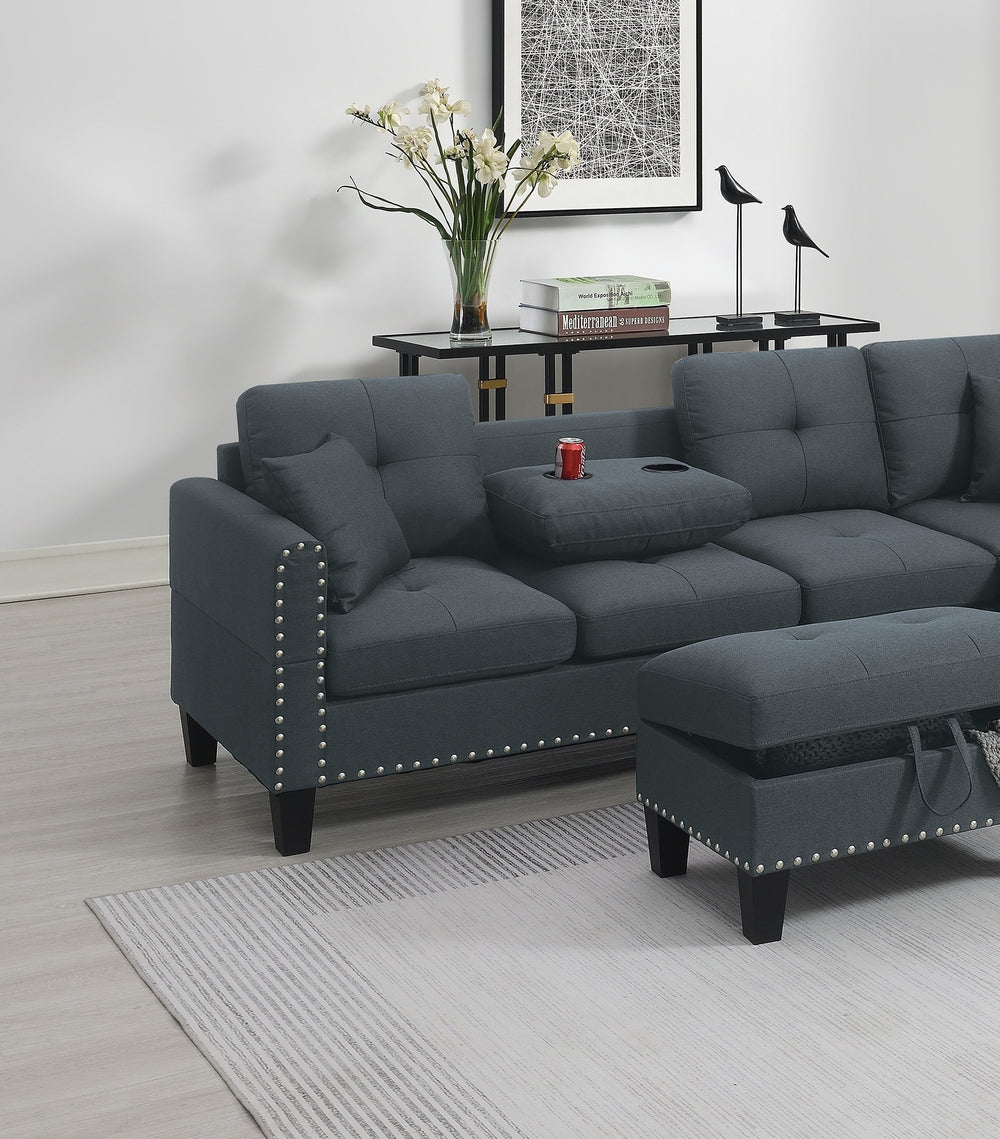 Charcoal Comfort Sectional Sofa Set with Storage Ottoman