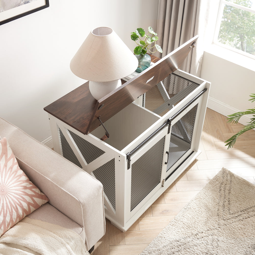 Charming Dog Crate End Table with Barn Door