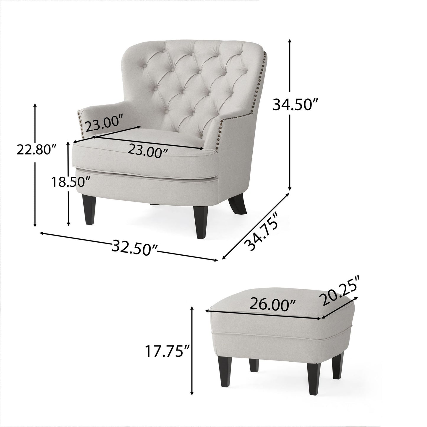 Chic Light Grey Club Chair and Ottoman Set