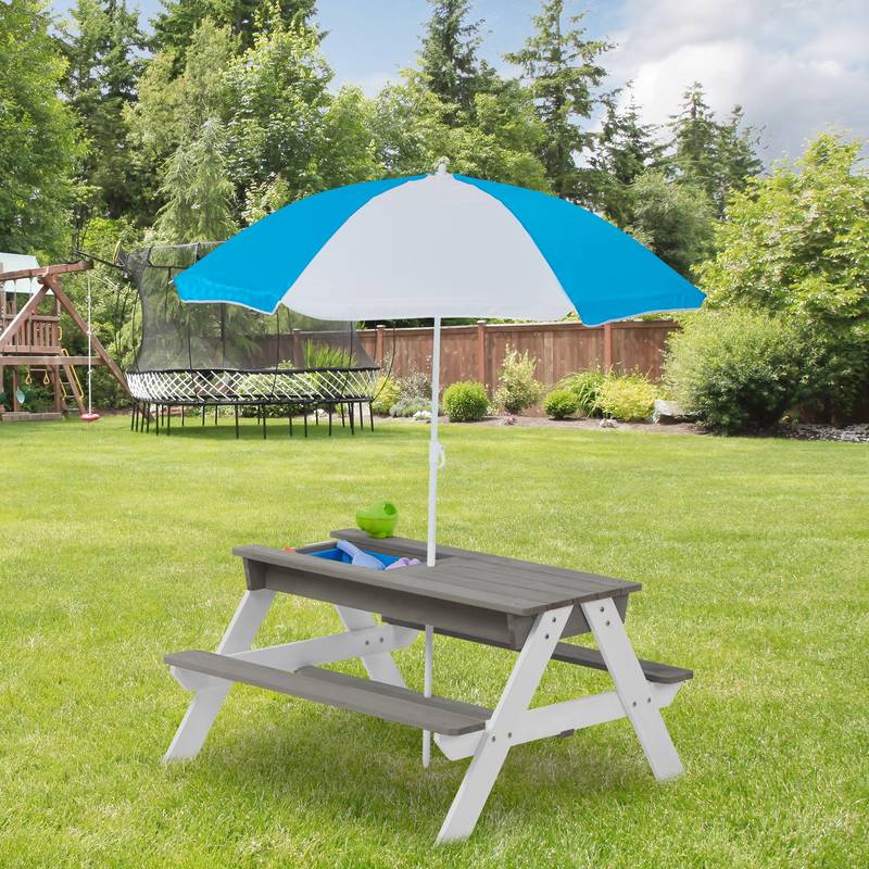 Fun & Play Kids Picnic Table with Umbrella and Sand & Water Area