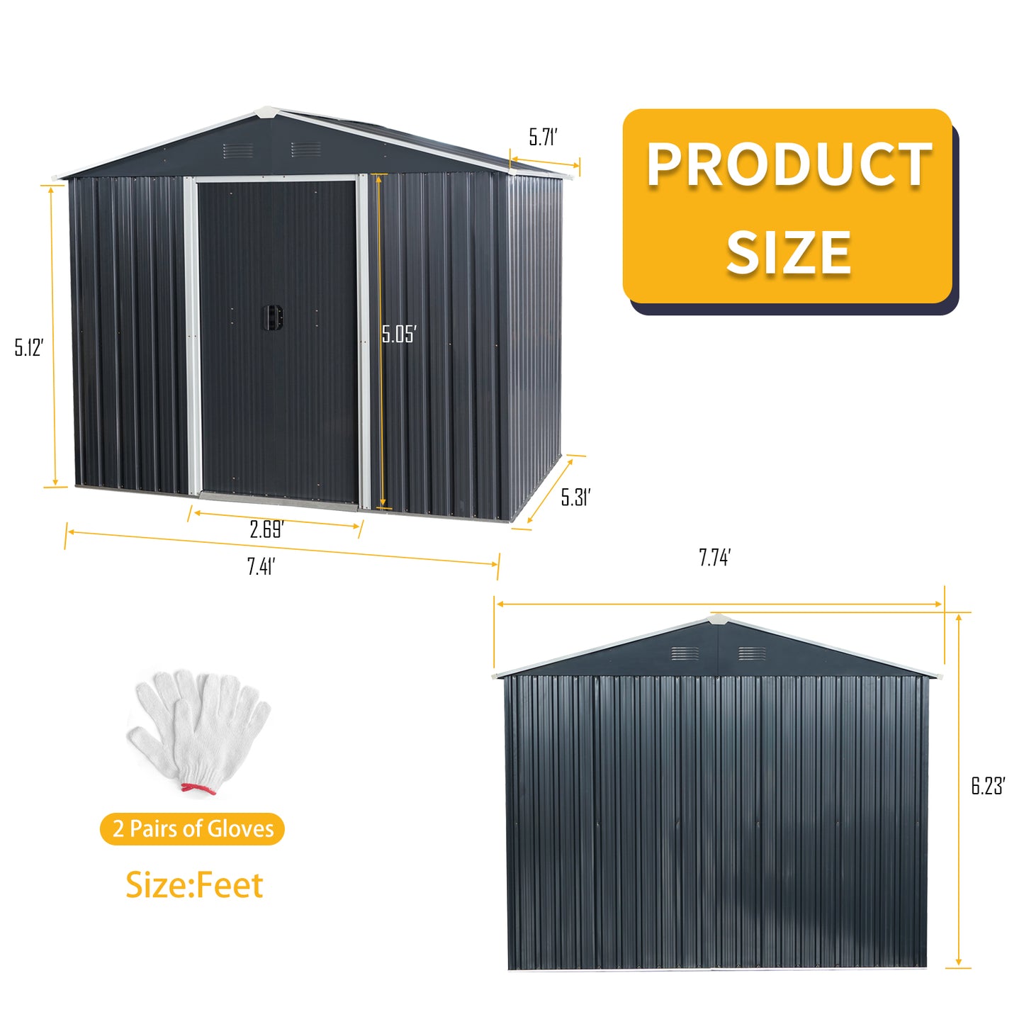 Black Outdoor Metal Storage Shed with Floor