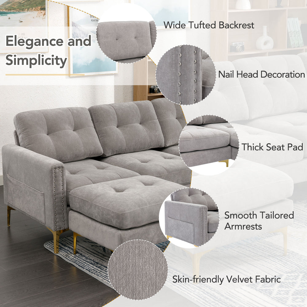 Cozy L-Shaped Sectional Sofa with Movable Ottoman - Light Grey