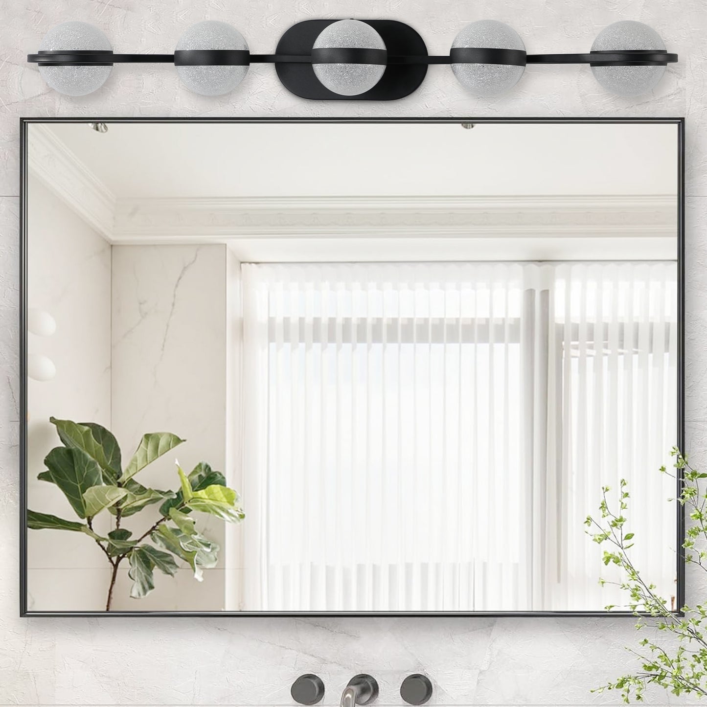 Sleek Black Bathroom Vanity Light with Frosted Glass Shades