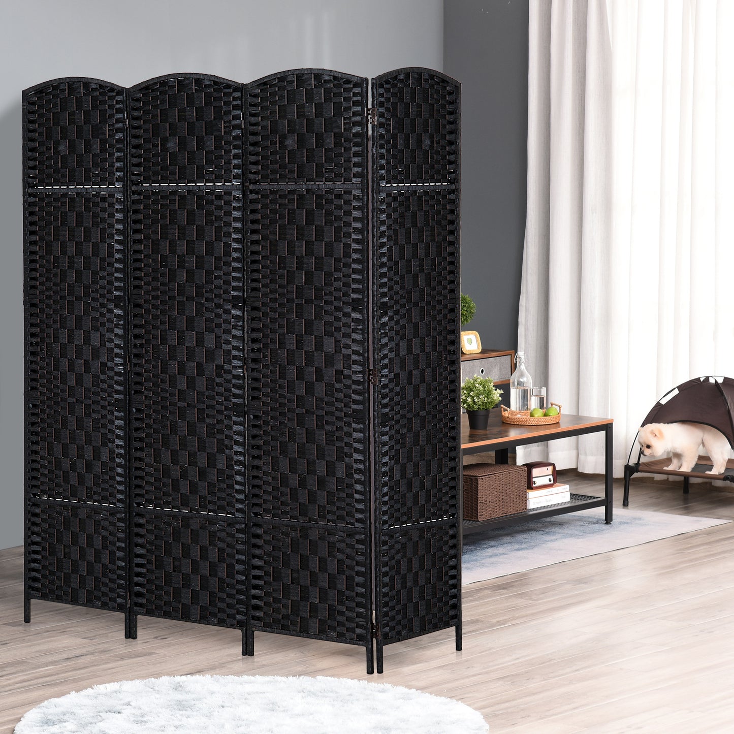 Chic Wicker Room Divider - Black Privacy Screen