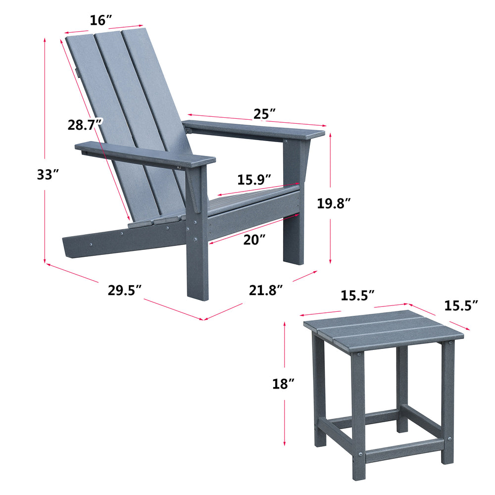 Cozy Grey Adirondack Chair Duo with Table for Outdoor Relaxation