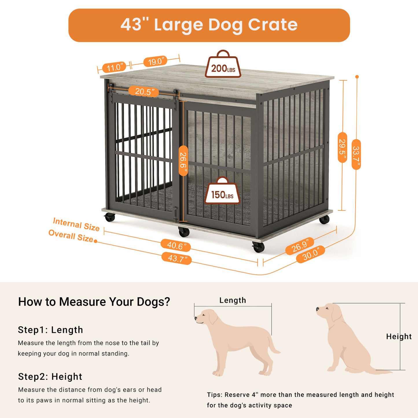 Stylish Dog Crate with Sliding Iron Door & Cozy Mat