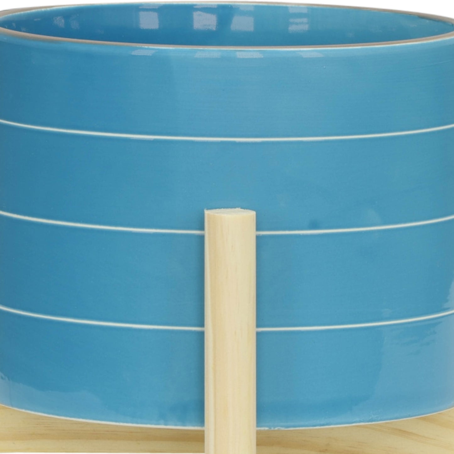 Sky Blue Striped Planter with Wooden Stand