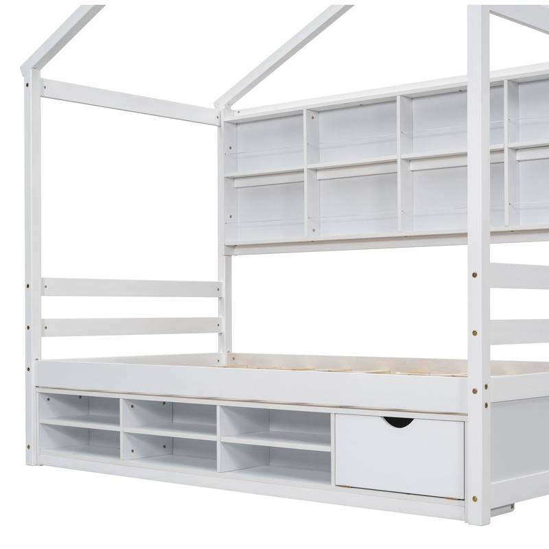 Cozy Twin House Bed with Roof & Storage