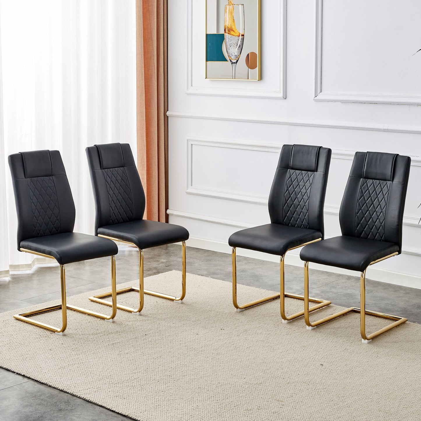 Chic Faux Leather Dining Chairs - Set of 4 with Gold Legs