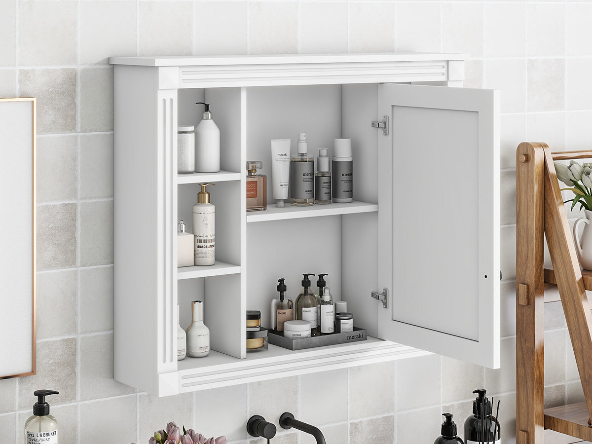 Sleek Mirror Storage Cabinet with Open Shelves