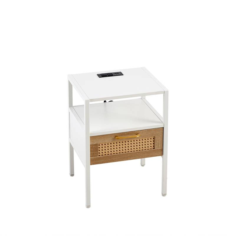 Chic Rattan Side Tables with USB Power and Storage