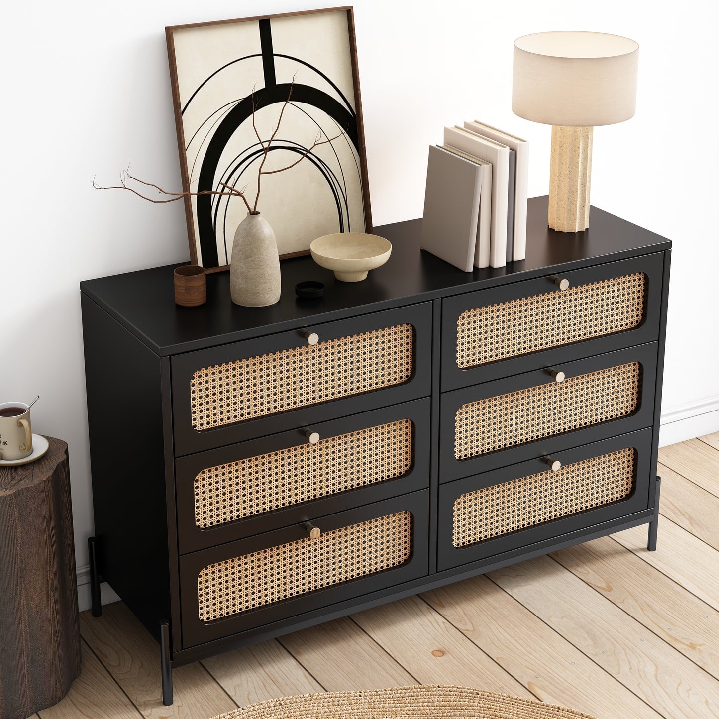 Chic Rattan 6-Drawer Storage Dresser