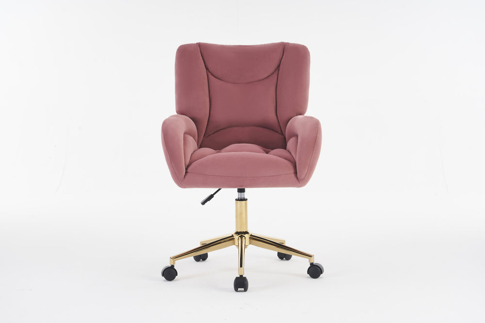 Chic Pink Velvet Swivel Chair with Gold Base