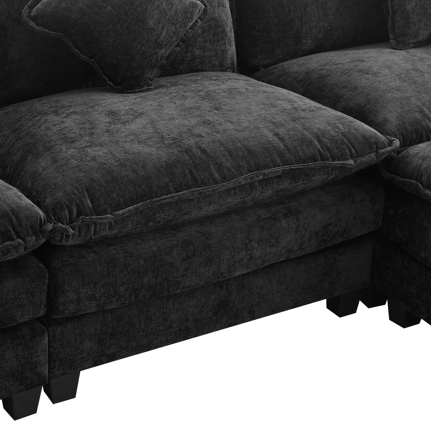 Chic L-Shape Chenille Sofa with Ottoman & Pillows