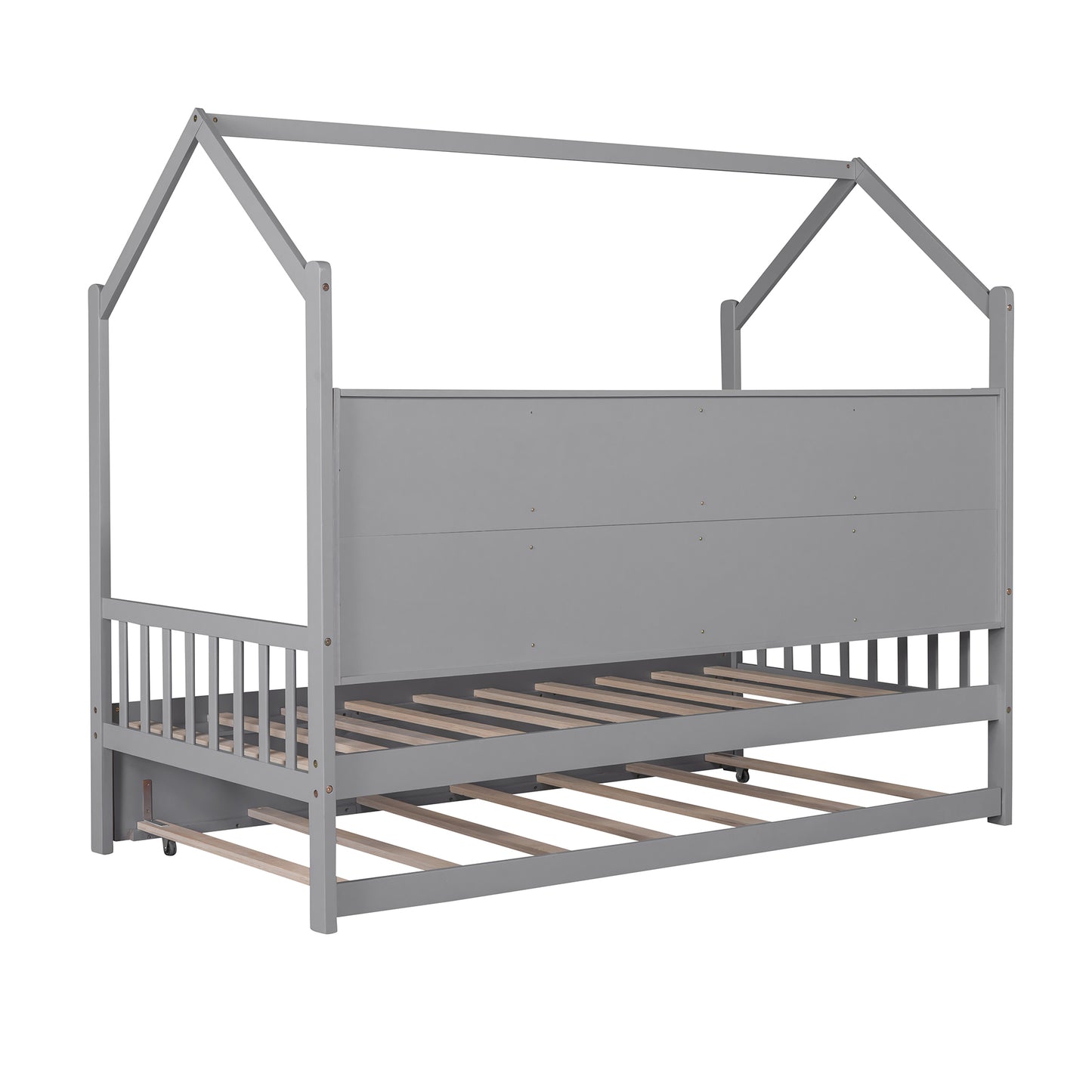 Cozy Gray House Bed with Trundle for Kids