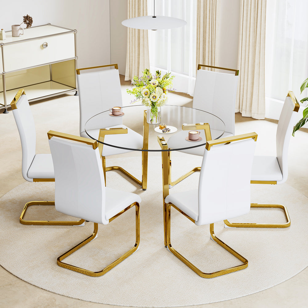 Chic Glass Round Table with Golden Legs