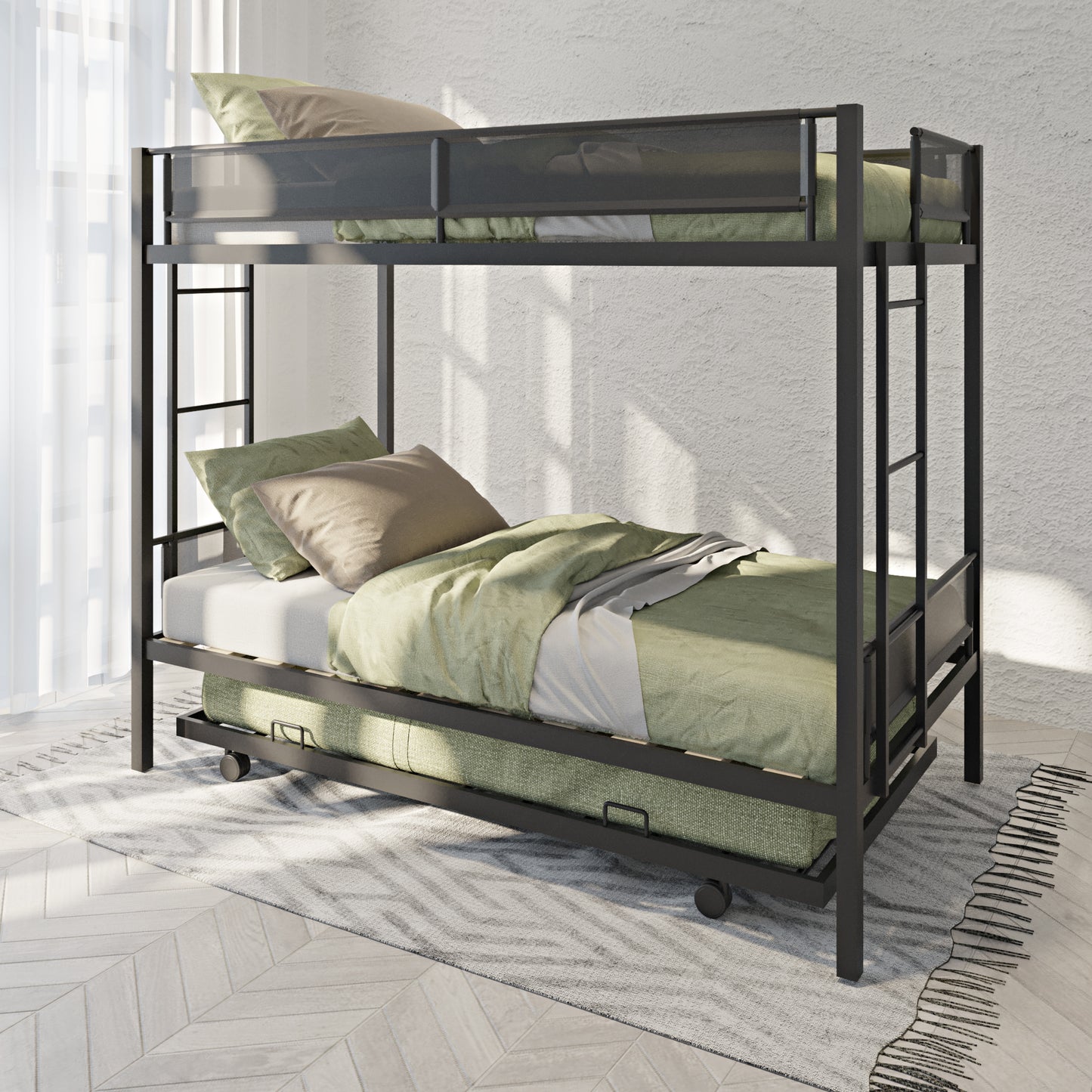 Cozy Twin Bunk Bed with Trundle - Sturdy & Noise-Free Design