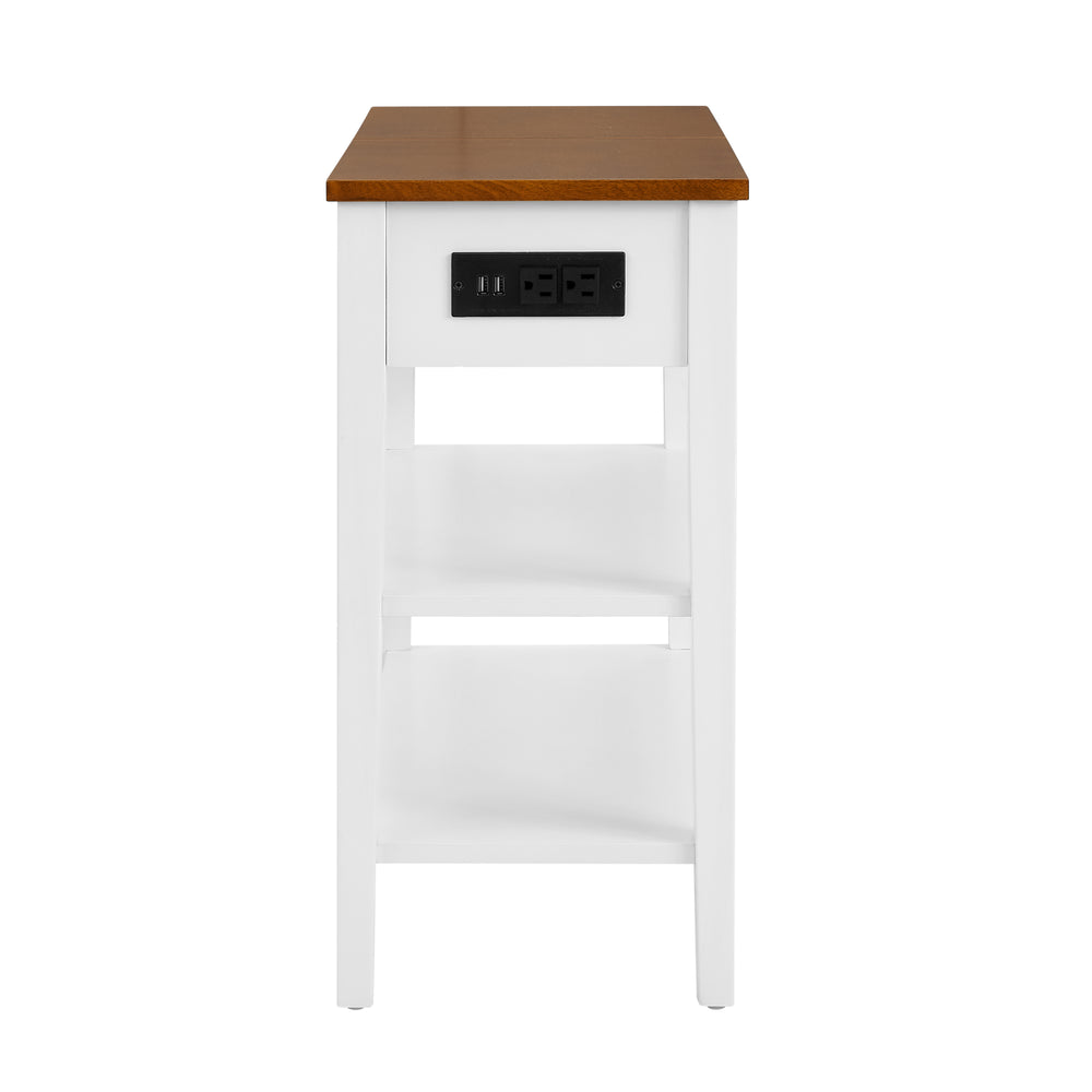 Chic USB Charging End Table in Two-Tone Wood