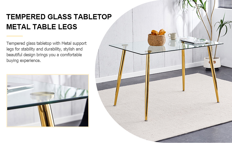 Sleek Glass Dining Table with Gold Legs