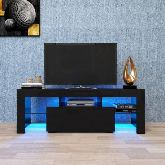 GlowTV Stand: Stylish Black Cabinet with LED Lights for Gaming & Entertainment