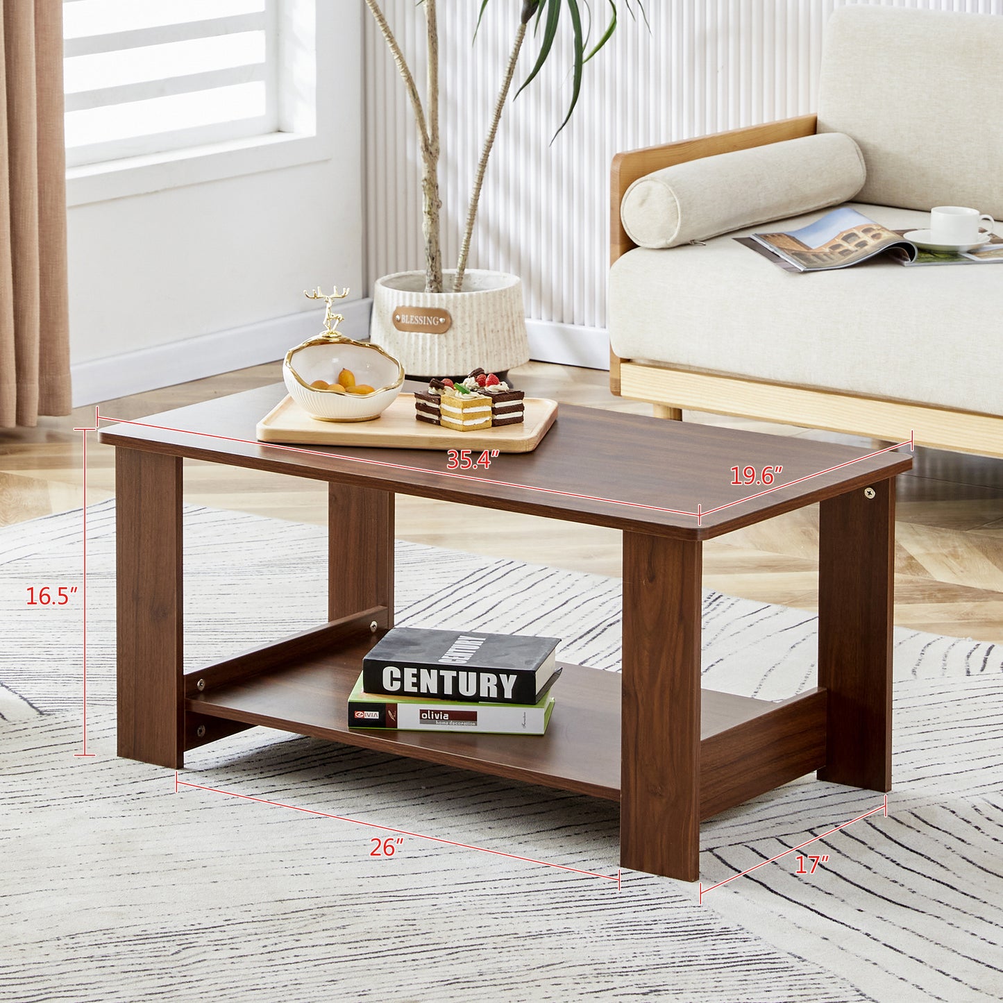 Sleek Walnut Double-Layer Coffee Table