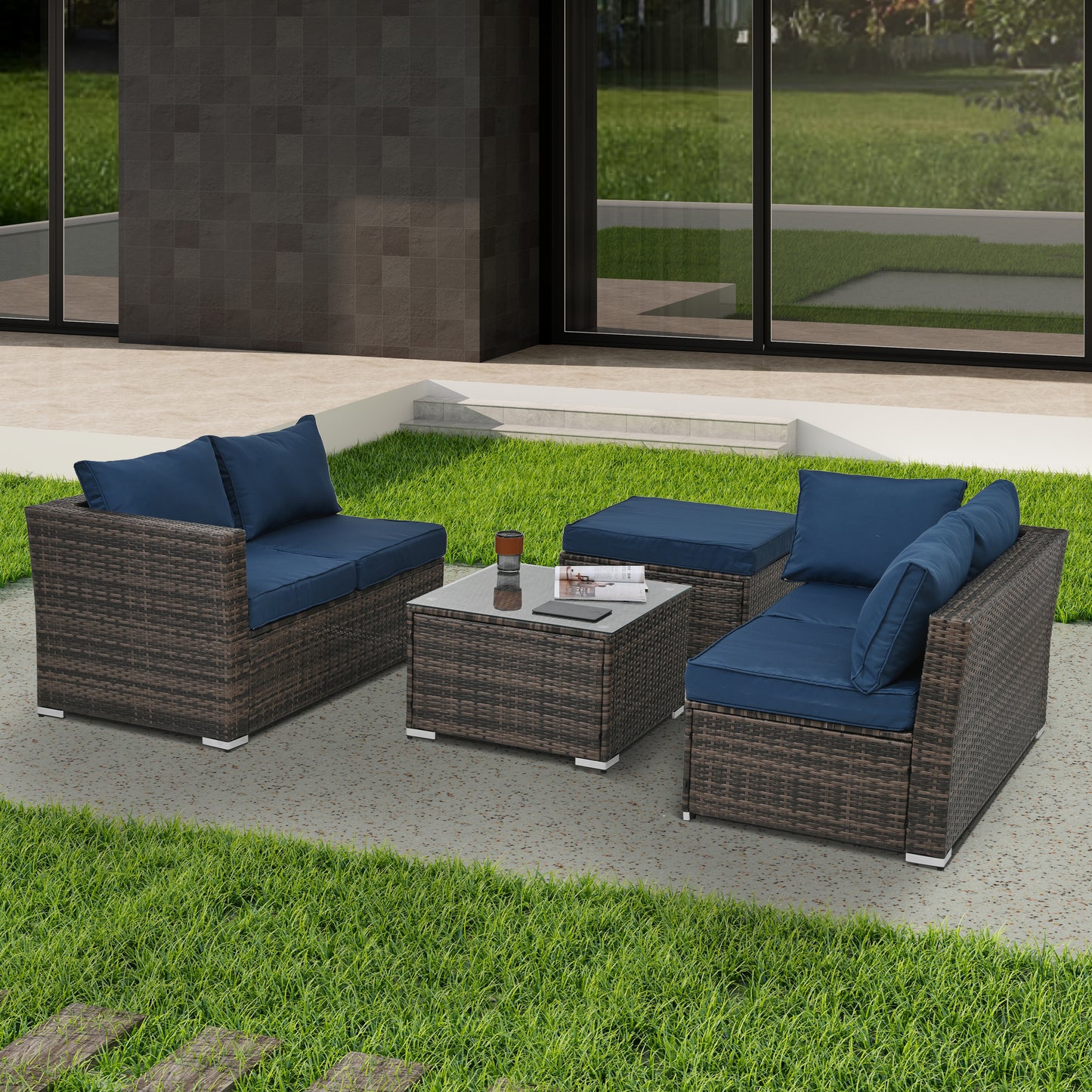 Cozy Wicker Patio Set with Glass Table