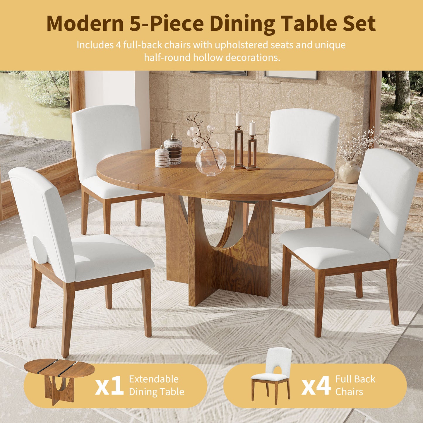 Cozy Walnut Dining Set with Extendable Table