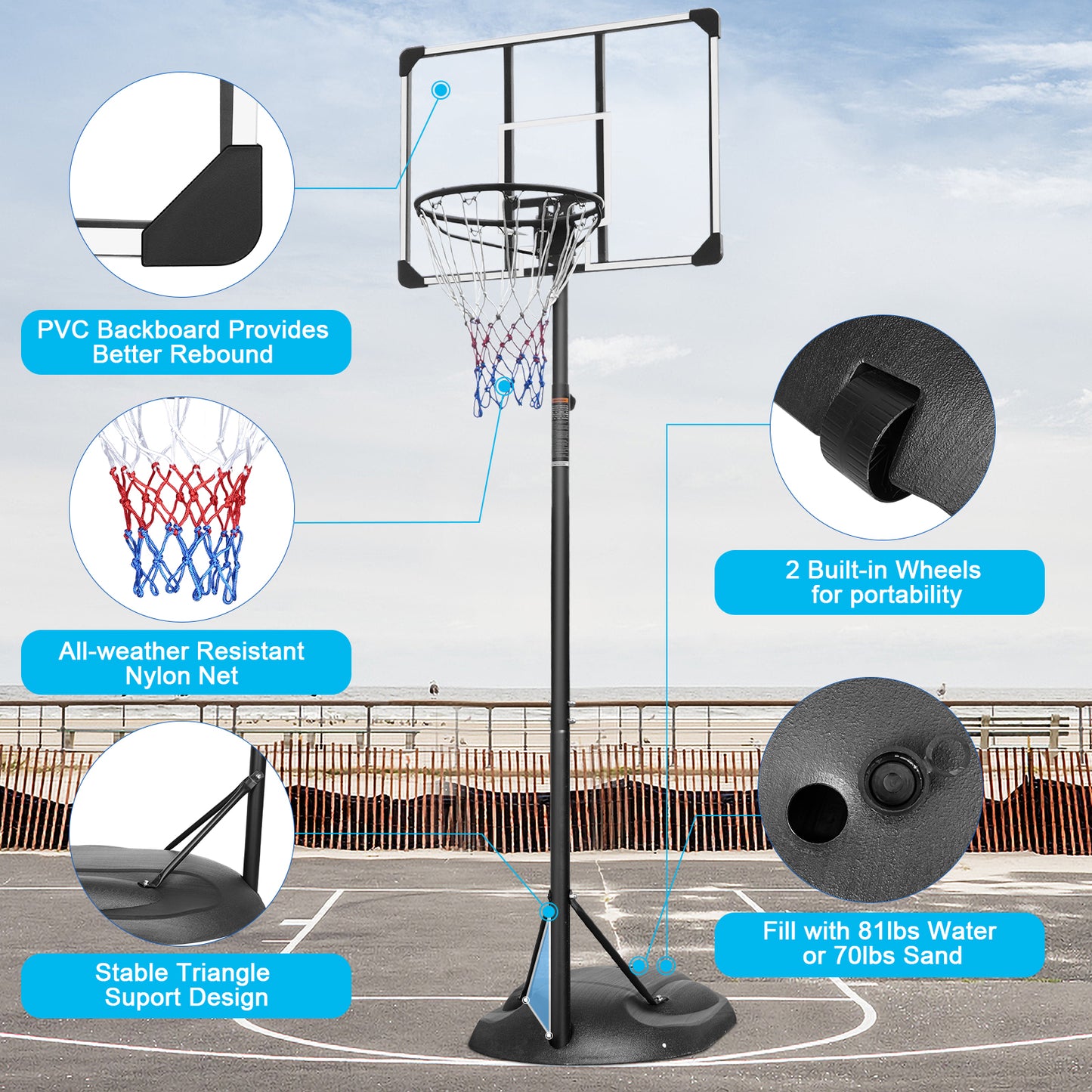 Adjustable Portable Basketball Hoop for All Ages