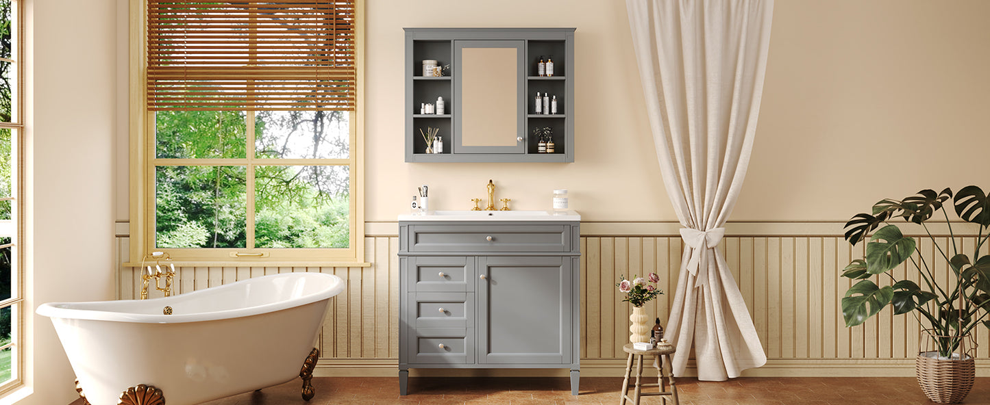 Royal Blue Modern Bathroom Vanity with Mirror and Storage