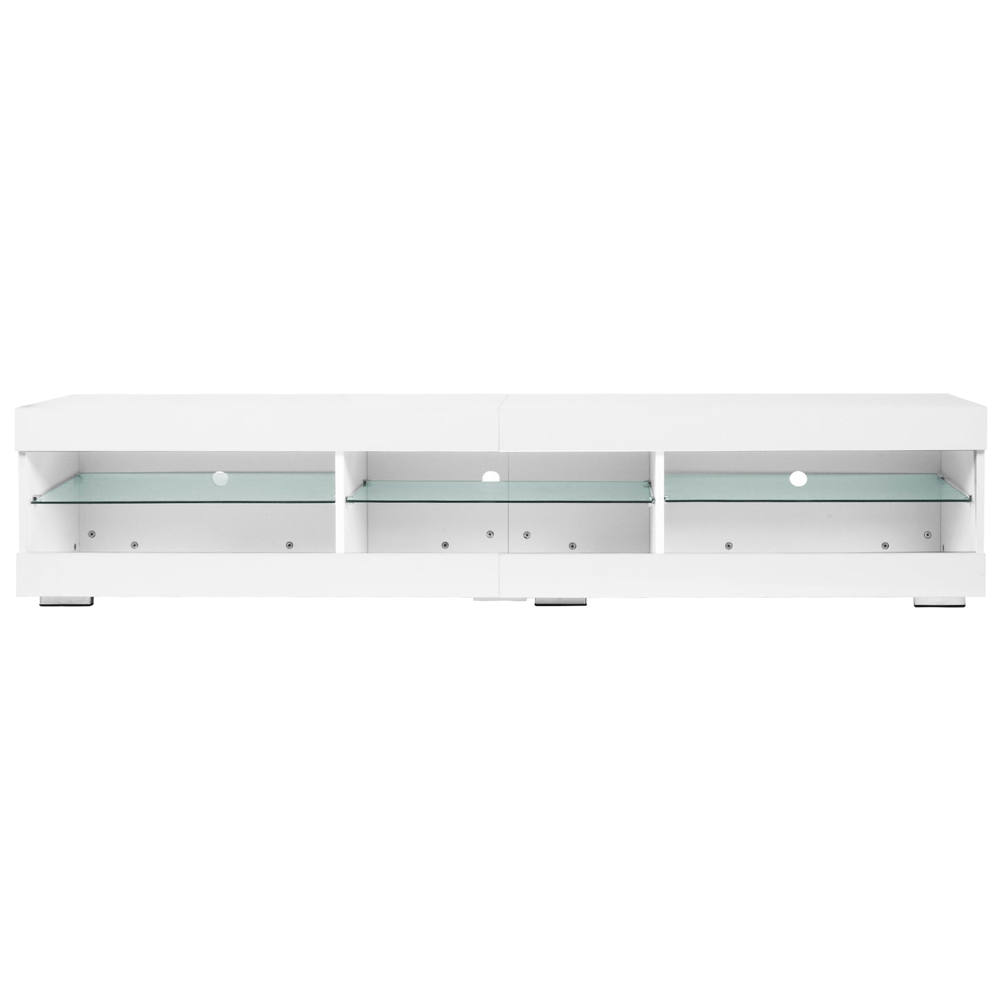 Sleek LED TV Stand with Glass Shelves and Storage