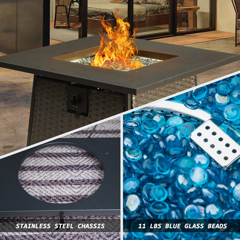 Cozy Blue Glass Fire Table