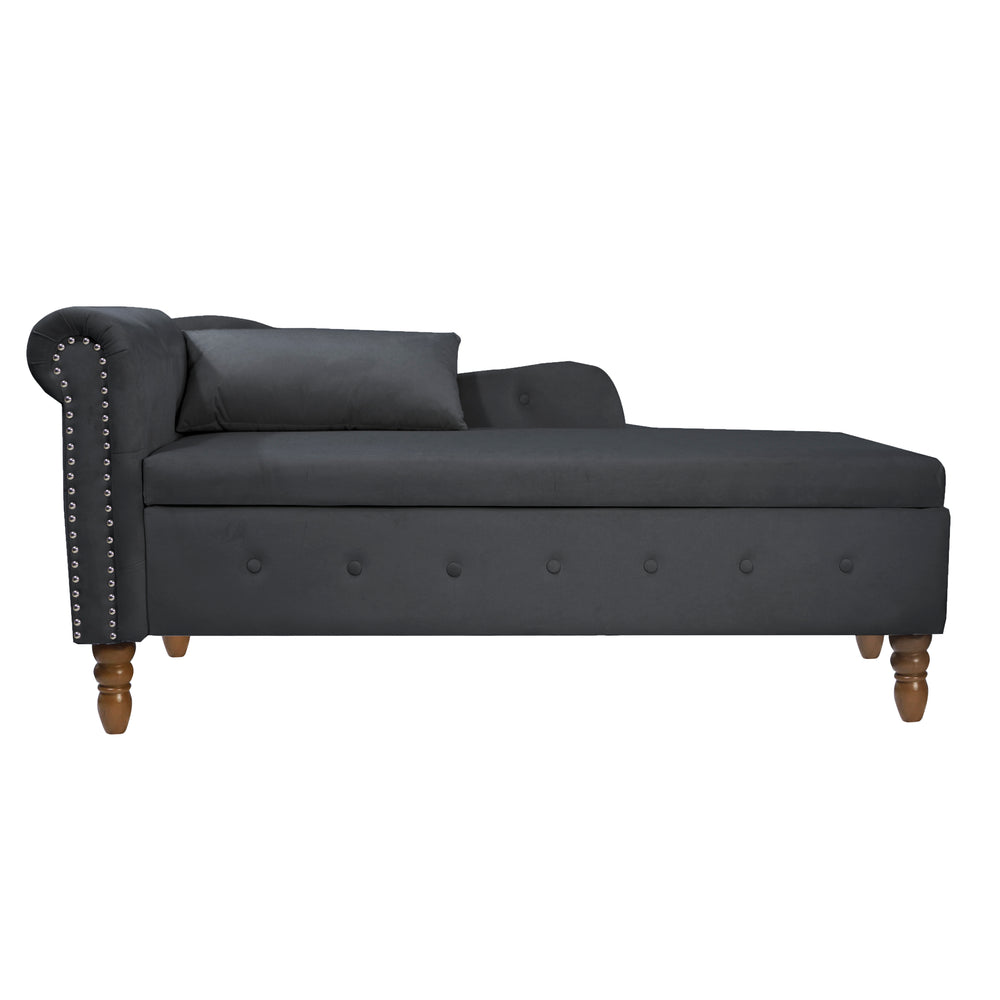 Velvet Navy Lounge Chair with Storage & Pillow