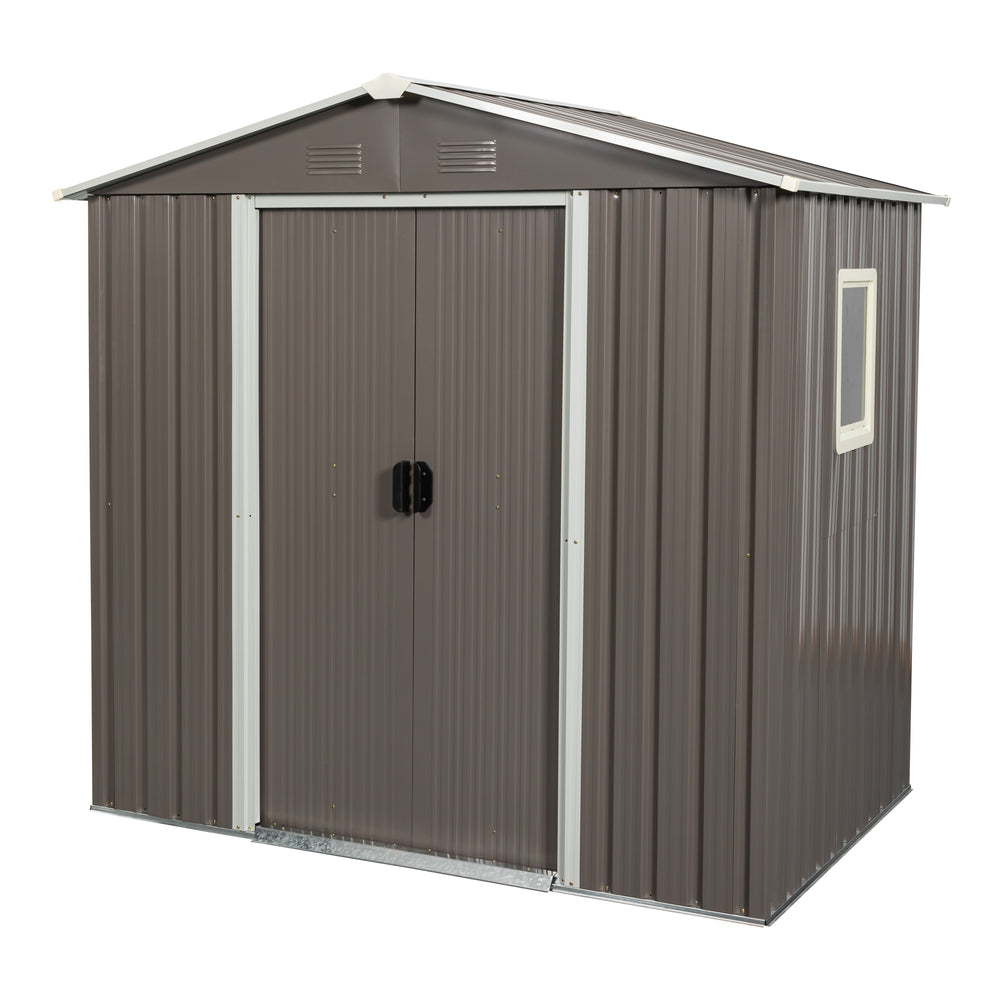 “Spacious Gray Metal Outdoor Shed with Window”