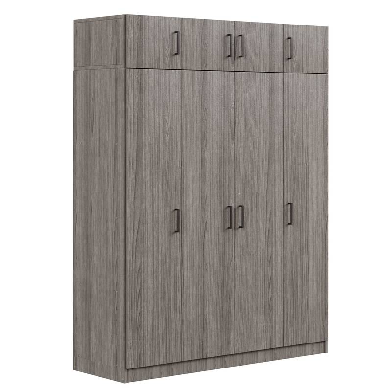 Stylish Gray Four-Door Wardrobe with Drawer and Cabinet
