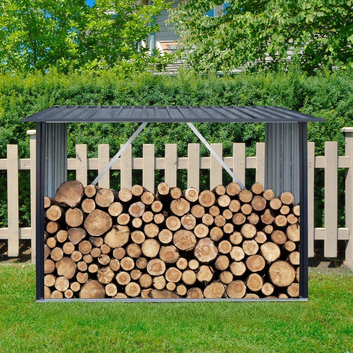 Stylish Outdoor Firewood Rack with Sloped Roof