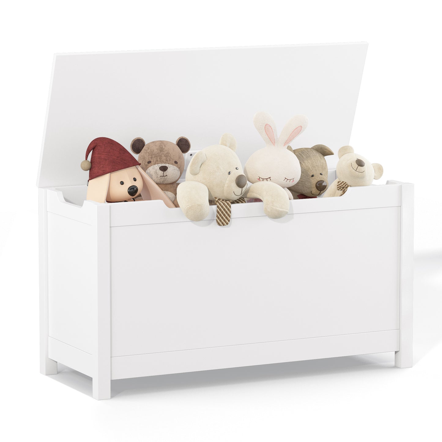 Whimsical White Wooden Toy Box with Safety Lid