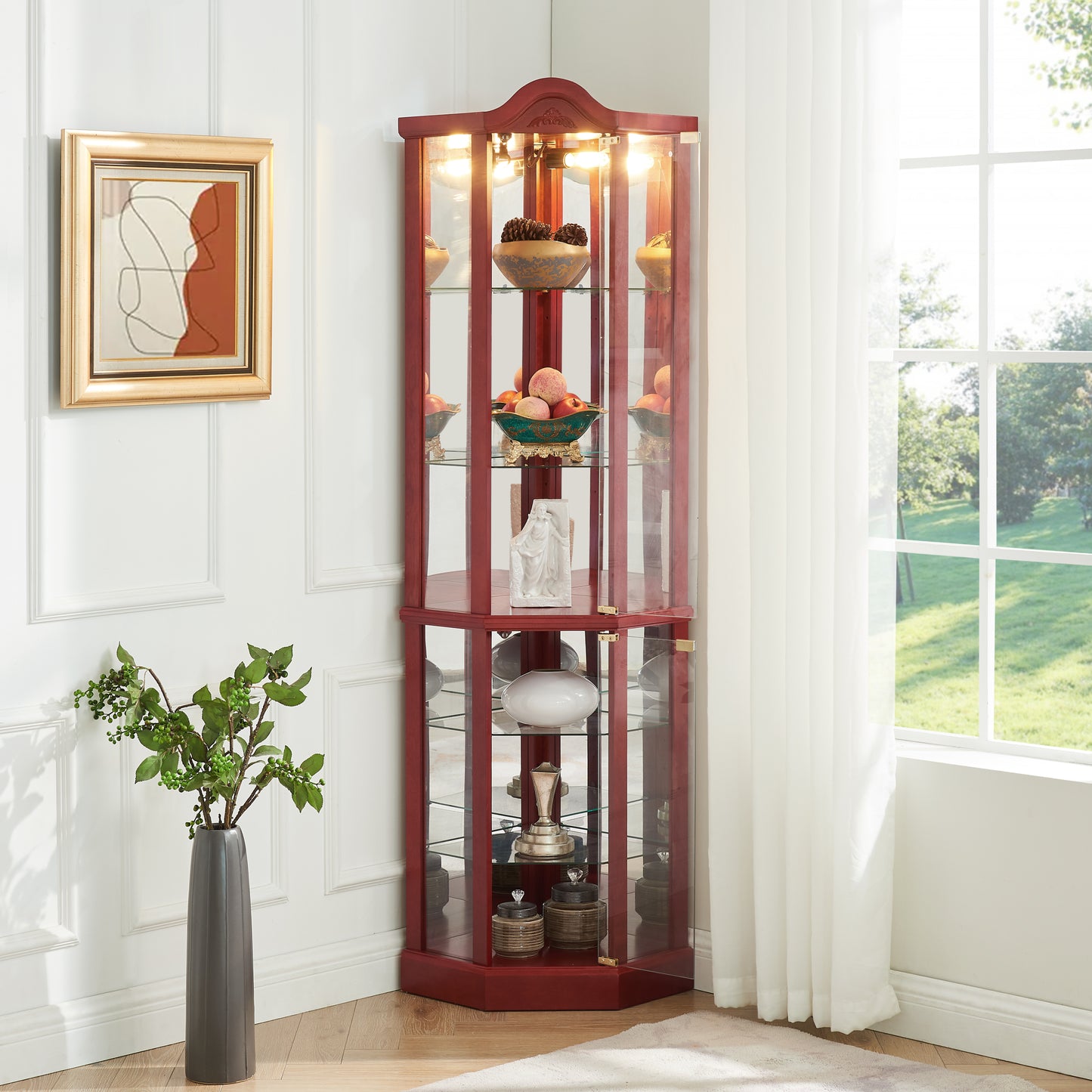 Charming Light-Up Corner Curio Cabinet