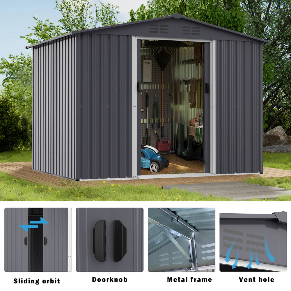 Spacious Metal Outdoor Shed with Sliding Doors – Perfect for Tools and Gear!