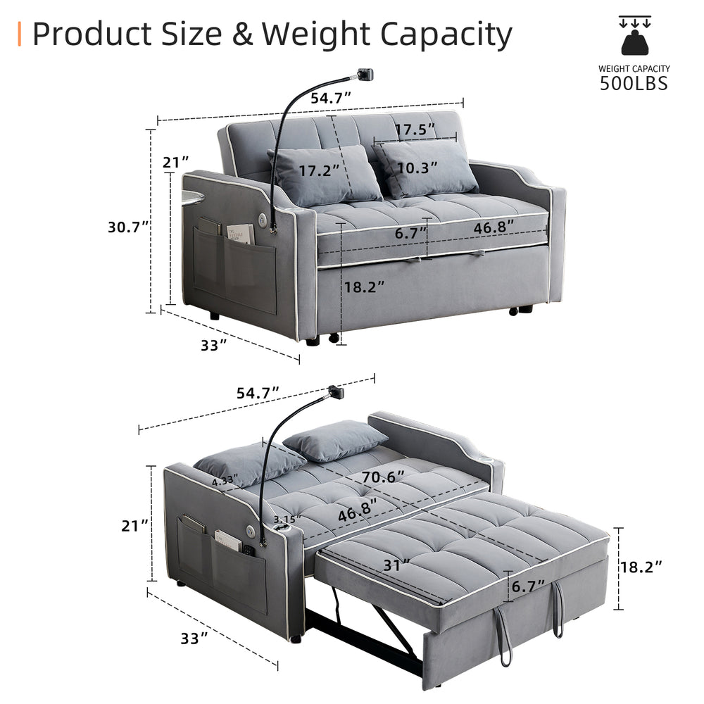 Versatile Velvet Sofa Bed with USB Charging & Adjustable Backrest