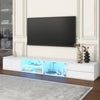 Sleek Smart LED TV Stand with Faux Marble Top and Glass Doors