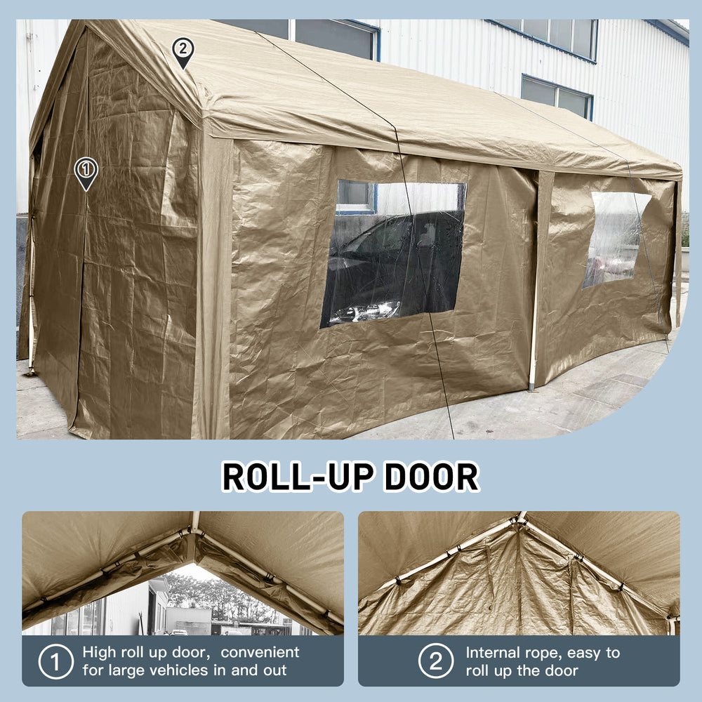 Khaki Heavy-Duty Portable Carport Shelter