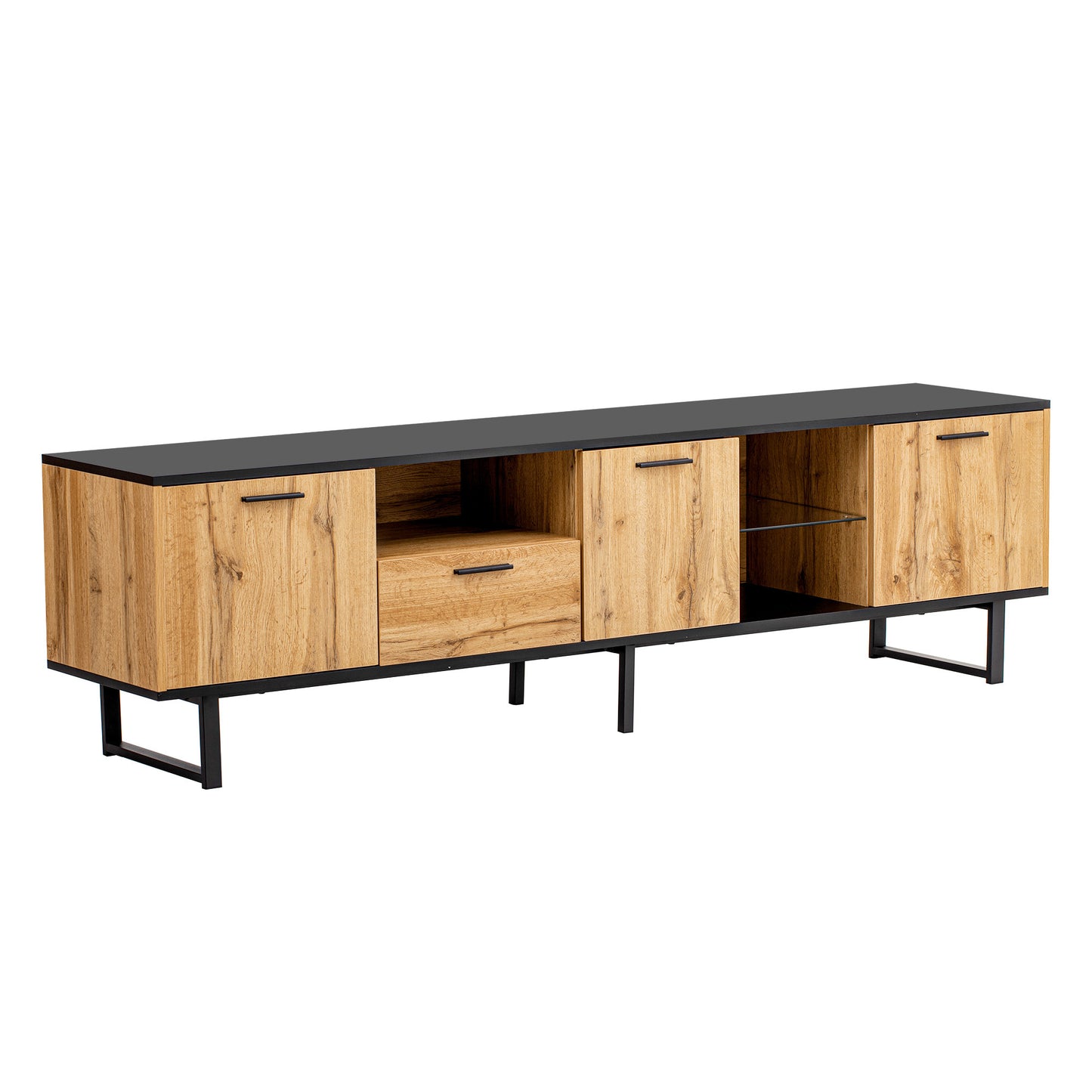 Sleek Media Console with Cabinets and Open Shelves