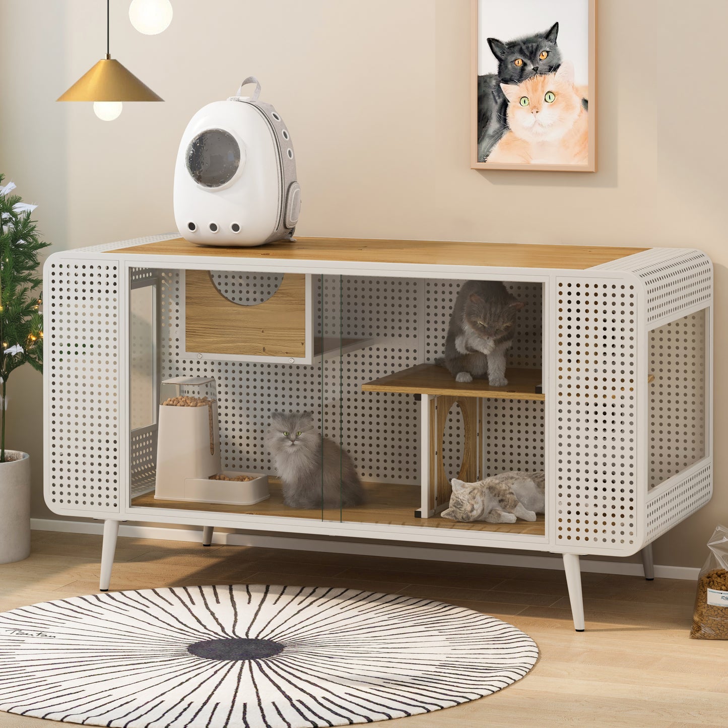 Chic Cat Haven with Glass Viewing Window