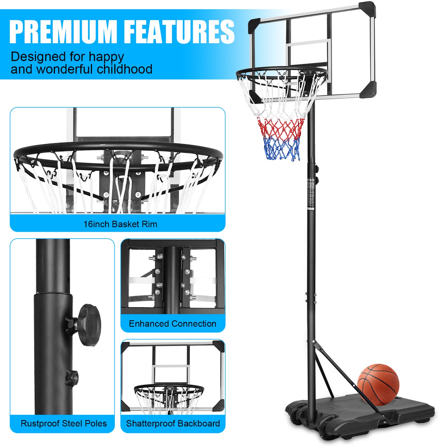 Easy-Adjust Portable Basketball Hoop for Kids