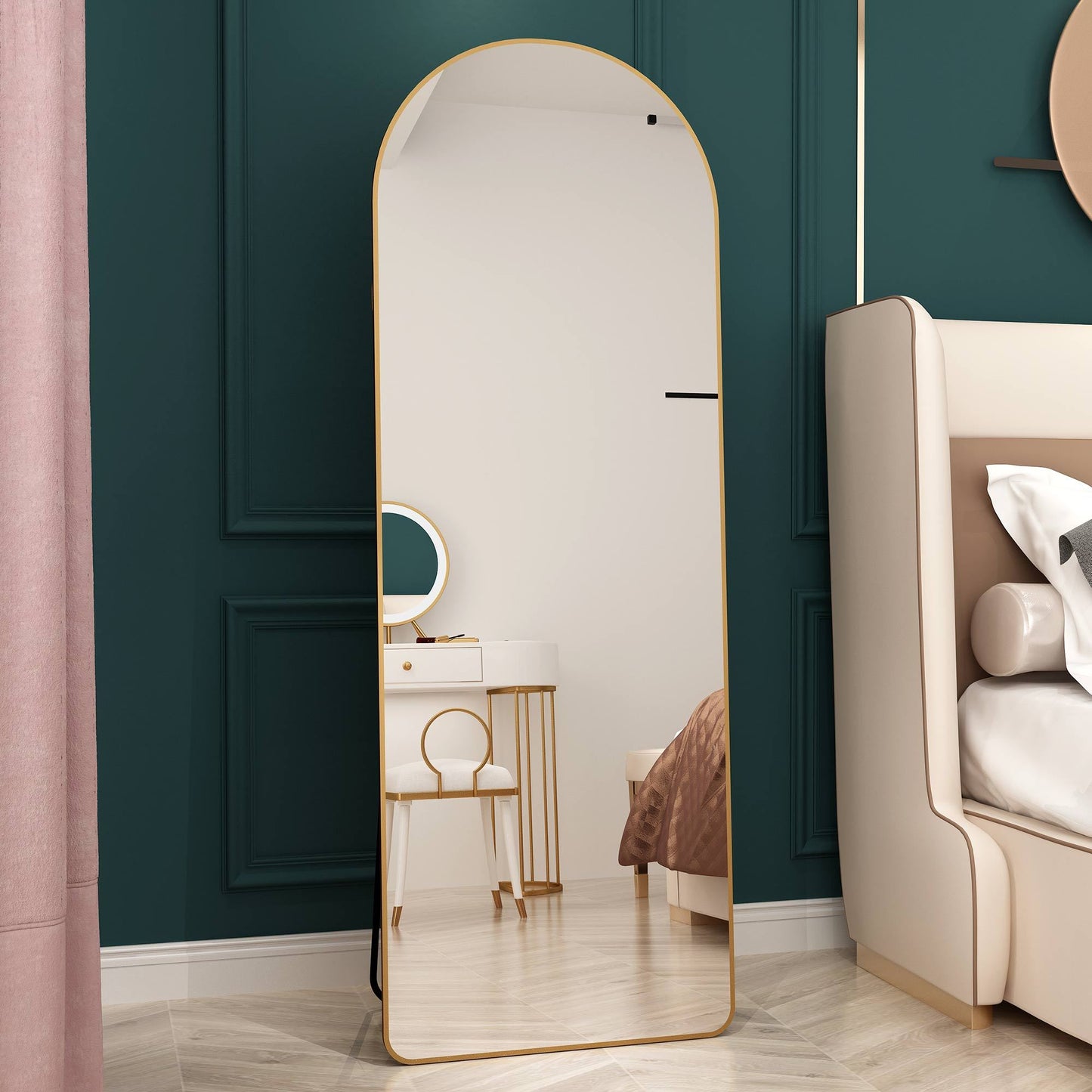 Chic Arched Gold Floor Mirror