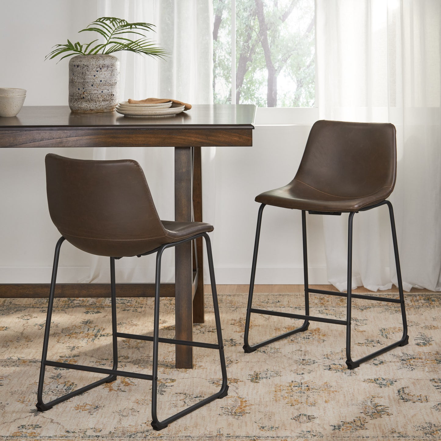 Chic Vintage Brown Counter Stools - Set of Two